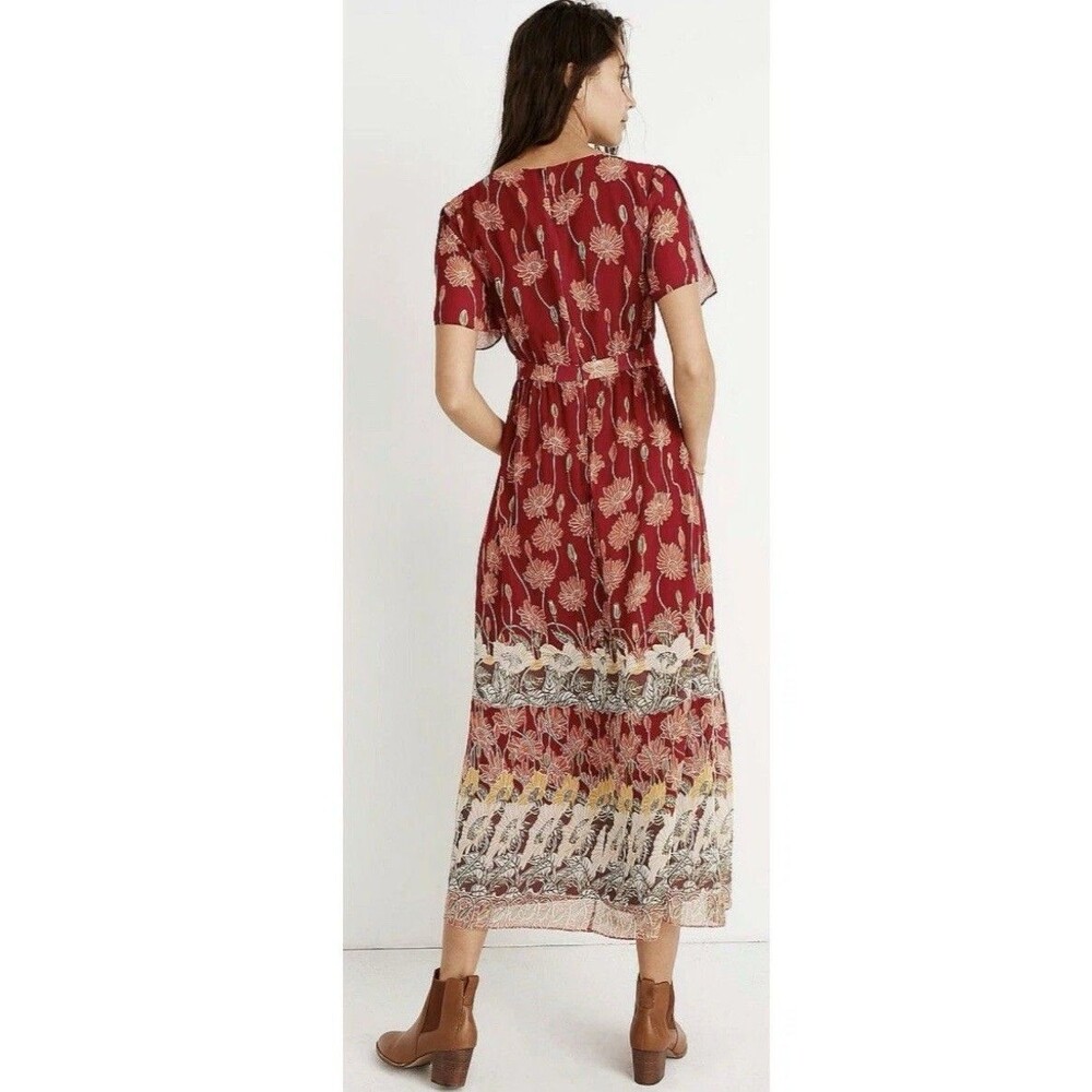 MADEWELL Tulip Sleeve Maxi Dress In Tall Sunflowers Red Chiffon Wedding Sz 4 - Picture 3 of 9
